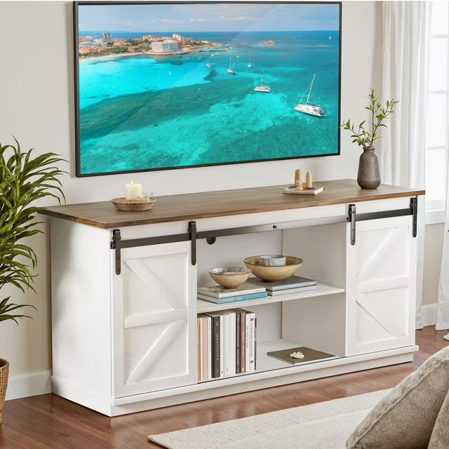 TV Stand for 65 Inch TV, Storage Cabinet with Sliding Barn Door, Entertainment Center