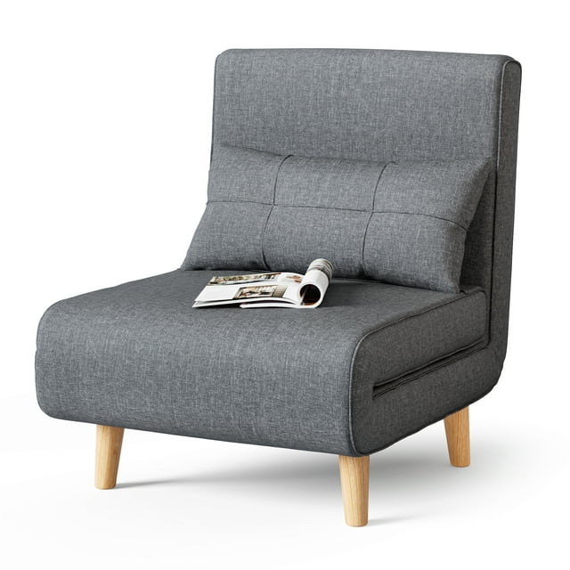 3-in-1 Convertible Sofa Bed with Sturdy Wood Legs - Sleeper Chair for Small Spaces, Living Room - Dark Grey