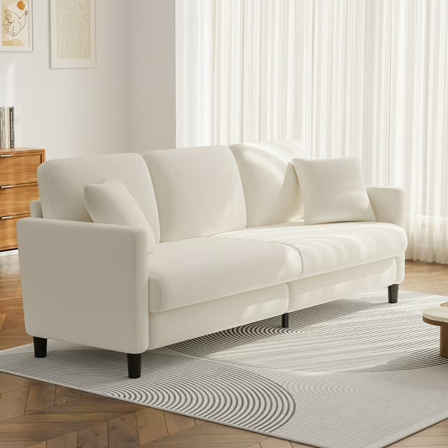 83" Sofa Couch for Living Room,Comfy Teddy Fleece Loveseat Sofa,Extra Deep Seat Couches ,Neche Tool-Free Setup Love Seat with 2 Pillows