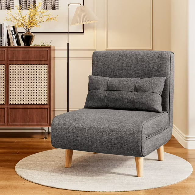 3-in-1 Convertible Sofa Bed with Sturdy Wood Legs - Sleeper Chair for Small Spaces, Living Room - Dark Grey