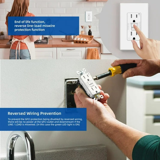 ELEGRP GFCI Outlet 15 Amp, Self-Test GFI Electrical Outlet with Thinner Design, TR Tamper Resistant GFCI Receptacle, Ground Fault Circuit Interrupters with Screwless Wall Plate, UL Listed, White 10PC