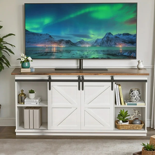 TV Stand for 65 Inch TV, Storage Cabinet with Sliding Barn Door, Entertainment Center