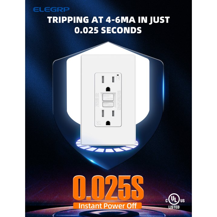 ELEGRP GFCI Outlet 15 Amp, Self-Test GFI Electrical Outlet with Thinner Design, TR Tamper Resistant GFCI Receptacle, Ground Fault Circuit Interrupters with Screwless Wall Plate, UL Listed, White 10PC