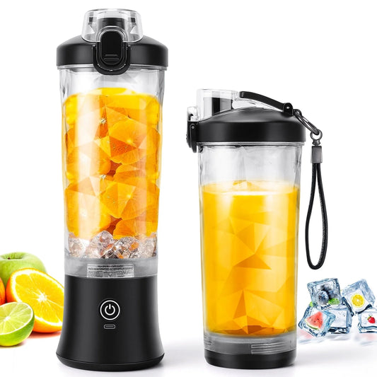 Portable Blender for Smoothies, 20oz Small Personal Blender with Travel Lid, USB Rechargeable, Single Serve Fruit Mixer for Kitchen, Black