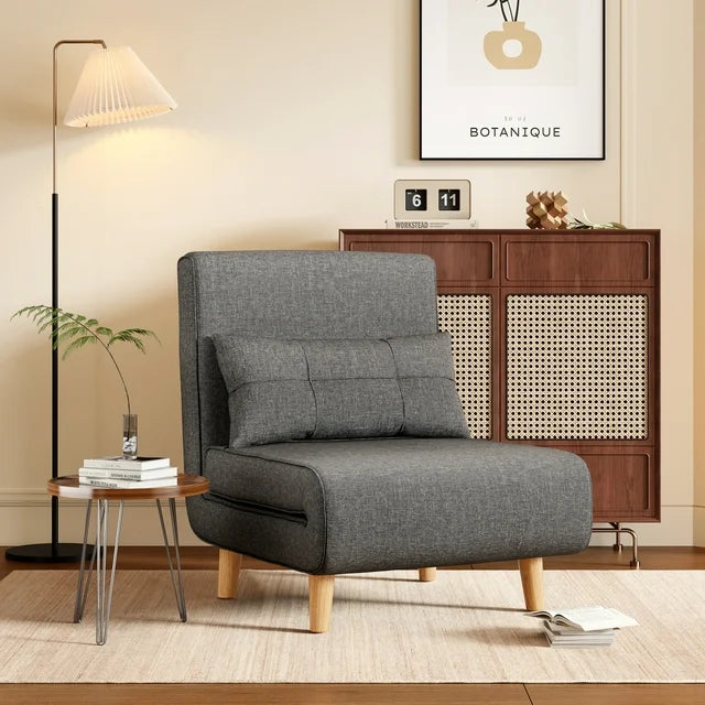 3-in-1 Convertible Sofa Bed with Sturdy Wood Legs - Sleeper Chair for Small Spaces, Living Room - Dark Grey