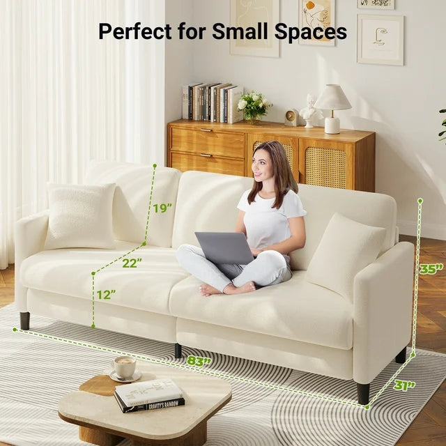 83" Sofa Couch for Living Room,Comfy Teddy Fleece Loveseat Sofa,Extra Deep Seat Couches ,Neche Tool-Free Setup Love Seat with 2 Pillows