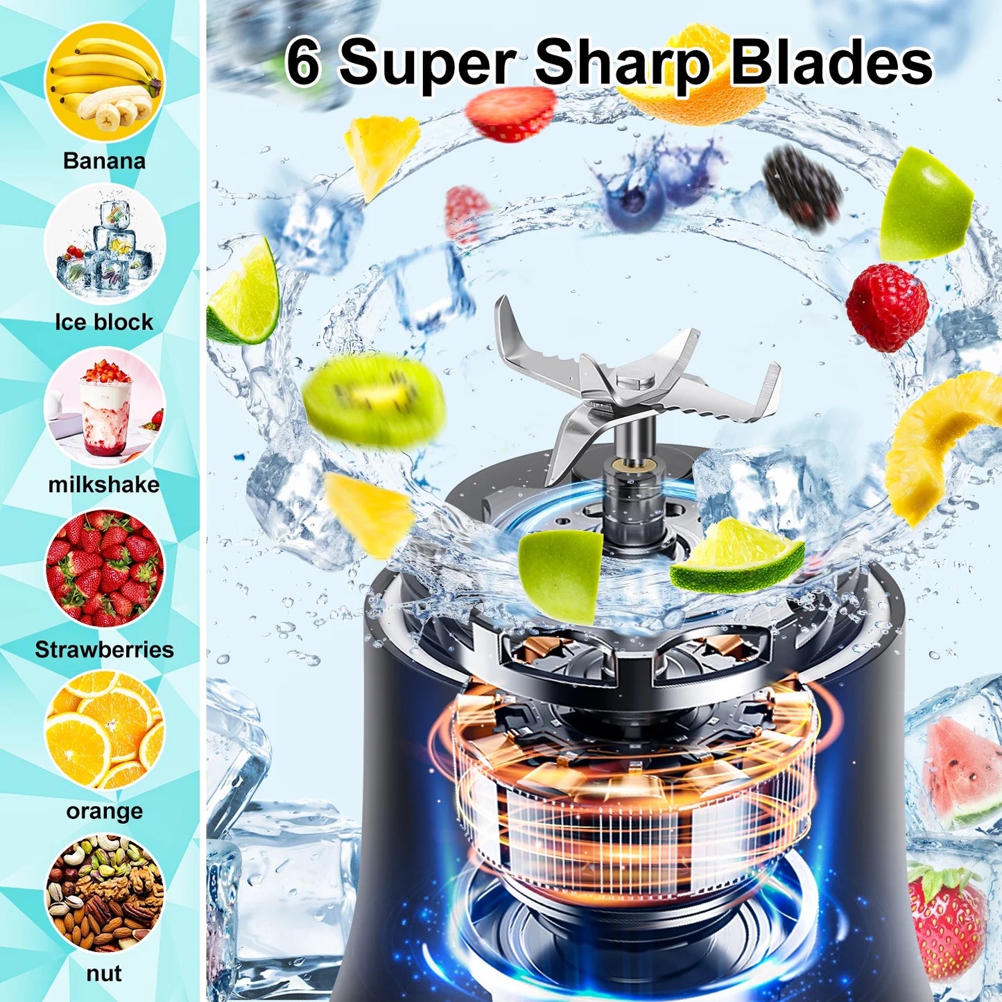 Portable Blender for Smoothies, 20oz Small Personal Blender with Travel Lid, USB Rechargeable, Single Serve Fruit Mixer for Kitchen, Black