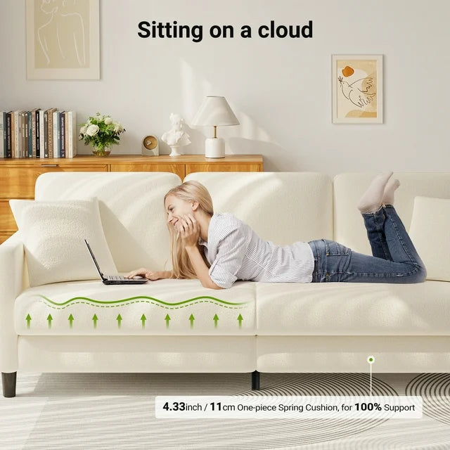83" Sofa Couch for Living Room,Comfy Teddy Fleece Loveseat Sofa,Extra Deep Seat Couches ,Neche Tool-Free Setup Love Seat with 2 Pillows